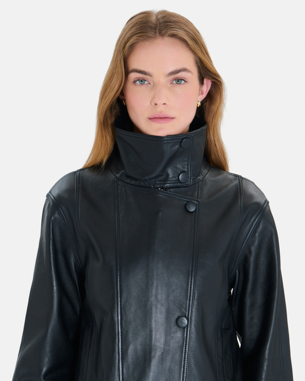 Moana Jacket Short black leather coat ZAPA