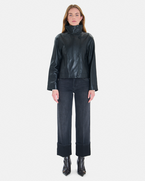 Moana Jacket Short black leather coat ZAPA